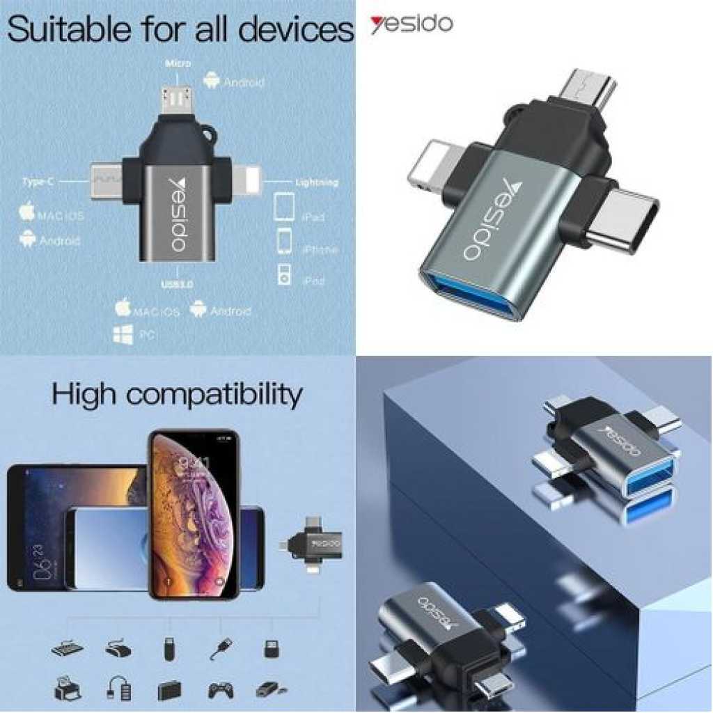 Yesido 3 In 1 OTG USB 3.0 Super Fast Data Transmission Adapter GS15- Multicolor
