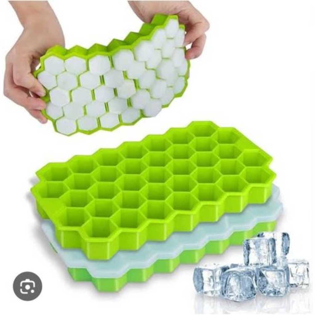 1 Piece Ice Cube Tray 37 Grids Silicone Ice Cube Mold For Freezer With Removable Lid, LatticenHoneycomb Ice Maker Trays With Cover For Chilled Drinks Whiskey And Cocktails -Multicolor