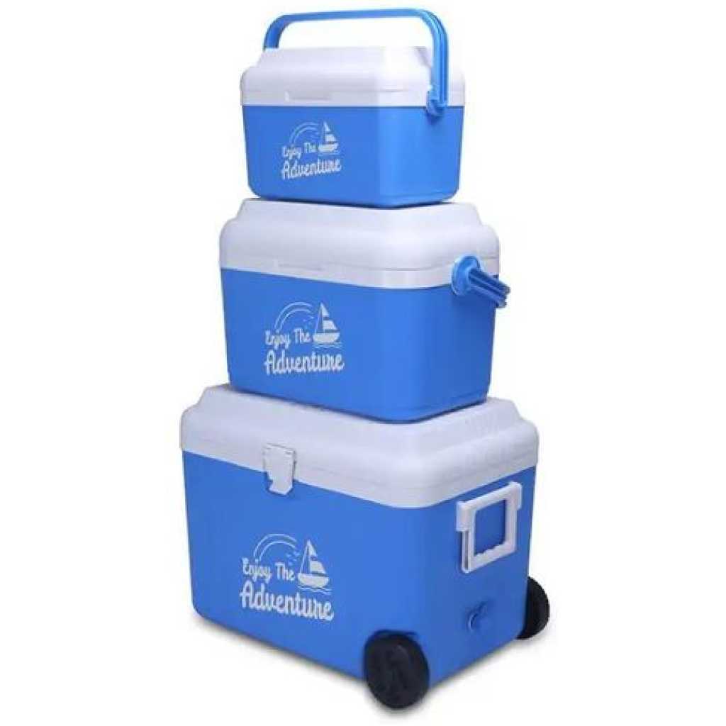 3 Piece Insulated Water Cooler 8L 22L 50L Outdoor Plastic Ice Chest Cool Cooler Box Bag Kit for Picnics, Fishing, Barbeques – Extra Lid Storage Compartment – Top Handle -Multicolor
