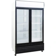 Venus 1000 L Double Display Cooler VUSC900; Vertical Display Chiller, Double Door Showcase Refrigerator - Black