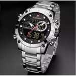 Naviforce Waterproof Stainless Steel LED Display Dual Watch - Silver