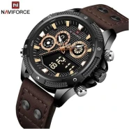 Naviforce Luxurious Leather Strapped men's Watch - Black,Brown
