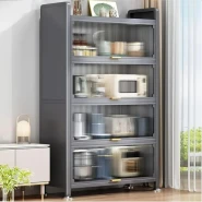 Bread Rack Coffee Station Microwaves Rack Storage Rack, 5 Tier Kitchen Cupboard Wardrobe Storage Cabinet With Flip Doors And Wheels For Kitchen Hutch, Home, Office, Pantry, Garage, Bedroom- Multicolor