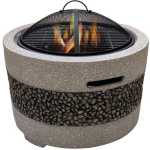 Large Artificial Stone Barbecue Fire Pit Fire Bowl With Grill Gray Cast Iron Brazier Heater Multifunctional Camping Bowl BBQ For Backyard Camping Picnic Bonfire Garden Outdoor Terraces Party-Multicolor