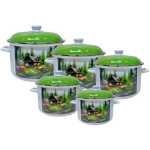5 Pieces Mountain Cabin Enamel Cooking Stockpot Cookware Set Soup Bowls Serving Dishes With Lids And Handles- Multicolor