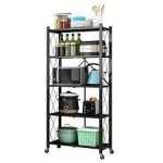 5 Shelf Foldable Storage Shelf Unit Microwave Oven Rack Organizer With Wheel Floor Multi-layer Storage Rack, Kitchen Cart,Tableware And Seasoning Holders For Kitchen Garage Laundry Bathroom Office- Multicolor