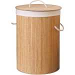 Round Foldable Laundry Basket Natural Bamboo with Lid For Bathroom & Bedroom Laundry Bin With Removable Lining Laundry Hamper Wicker Storage For Home Decoration Storage And Organization- Brown