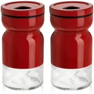 2 Piece Glass Salt And Pepper Shakers Mill With Stainless Steel Sleeve Seasoning Jars Table Accessory Set- Multicolor