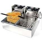 Pixel Commercial Double Deep Fryer, 12 Liters / 12L - Silver
