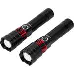 Geepas Rechargeable LED Flashlight- GFL4667/ Pack of 2, 15W, Perfect for Indoor and Outdoor Use, 5 Hours Continuous Working/ with Aluminum Housing, Lithium Battery/ Black