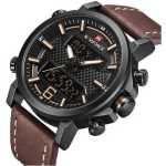 Naviforce Analog Leather Straps Men's Wrist Watch-Brown