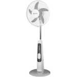 SPJ Solar Rechargeable Pedestal Fan with Built-in Light, USB Charger, and Dual DC Outputs - White & Grey