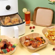 Squre Air Fryer Disposable Paper Liner, Air Fryer Natural Parchment Paper Non-Stick Air Fryer Liners Cooking Paper for Air Fryer for Baking Roasting Microwave Frying Pan 50pcs