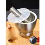 10CM Hamandista Brushed Stainless Steel Mortar And Pestle Spice Grinder Crusher Bowl Manual Garlic Spice Herb Tamping Rammer Kitchen Food Tools - Multicolor