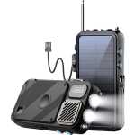 Powerology 16000mAh Solar Power Bank with FM Radio Speaker and Lights - Black