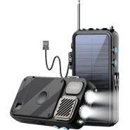 Powerology 16000mAh Solar Power Bank with FM Radio Speaker and Lights - Black