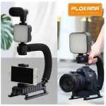 Plokama PK-777 ULC Shape Portable Handheld Bracket Stabilizer Video Making Kit For Both Cameras And Smartphones With Mic With Handle Grip + LED Studio Light + Video Microphone Kit With Cold Shoe Tripod Head For All SLR Cameras