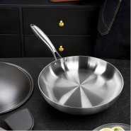 28cm Stainless Steel Uncoated Omelette Frying Pan, Frying Pan Skillet Tool, Fully Clad Cooking Pan For Even Heating, Kit, Fried Steak Pot Kitchen Cookware For Gas Stove And Induction Cooker Easy To Clean With Anti Scald Handle