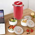 3.4L Portable Stainless Steel Vacuum Insulated Food Jar With Handle 3 Tier Stackable Bento Lunch Box With Multiple Compartments Leak-Proof Thermal Food Flask Container For Work Picnic