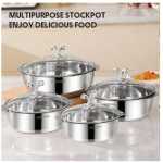 8 Piece Thick Stainless Steel Soup Pots With Glass Lids And Handle, High-Quality Noodle Pot, Multipurpose Pot For Serving Mixing Bowls , Sauce Pans Suitable For Gas Stove And Induction Cooker Seafood Soup Boil Cookware