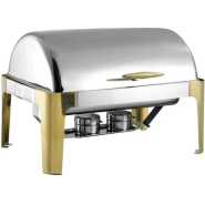 11 Litre Single Stainless Steel Chafing Dish, Chafing Dish Set Food Warmer Buffet, With Food Pans Fuel Holders ,Gold Handle And Golden Stands Food Warmer Professional Set For Catering, Buffet And Party