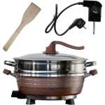 Boma Electric Pan and Hot Pot with Glass Lid Dual Temperature Control Skillet Grill Pot Indoor Non Stick Coating Multi-Function Marble Ceramic Coating Smokeless Cooker Cookware for Kitchen- Multicolor