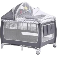 Travel Bed for Baby, Portable Baby Playpen with Entryway, Infant Toddler Bed, Folding Travel Baby Cot with bag -Grey Pink, With Changing Table