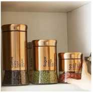 Big Multifunction Creative Food Glass Jars with Lids for Kitchen - Tea Coffee Flour Food Candy Pasta Glass Base Food Storage Containers 3 Jars Organizer Cereal Dispenser Storage Containers Snacks Nuts Stainless Steel Hermetic Pots