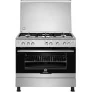 Electrolux 90x60cm Freestanding Cooker, Full Gas Cooking Range with 5 Burners, Gas Oven & Grill, Oven Fan, Thermostat, Rotasserie, Cast iron pan support, European Quality Oven with One Hand Automatic Ignition & Thermocouple Safety, Silver, EKG9000A9X