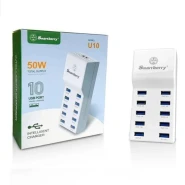 SmartBerry 50W U10 Adaptor USB Wall Intelligent Charger with Rapid Multiple Charging Station Block Auto Detect Technology Safety Guaranteed 10-Port Family-Sized Smart USB Ports for Multiple Devices Smart Phone Tablet Laptop Computer