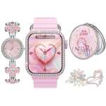 Telzeal TC11 Mini Smart Watch With 3 Pair Strap Analog Watch Makeup Mirror Hair Clip and Wireless Charger Combo For LadiesCompatible with Android and iOS Devices