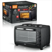 RAF 55 Litre Electric Oven Household Electric Baking Ovens Heat Evenly With Stainless Tray Electric Bread Oven Visual Glass Door Time Temperature Control Rotary button With Two Hot Plates- Multicolor
