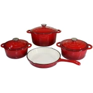 7 Piece Nonstick Authentic Cast Iron Oven Cookware Pot Set Casserole Anti Adhesive Saucepans With Lids Enamel Coating, Perfect for Home Stovetop and Delicious Outdoor Cooking Skillet Set