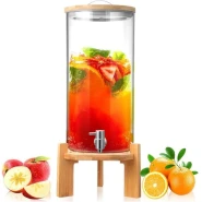 2.9 Gallon Beverage Dispenser 11 L Glass Drink Dispenser with Wood Stand Spigot Lid Large Drink Container Lemonade Dispenser Jar for Picnic Bar Restaurant Store