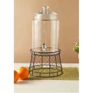 5.6 L Rooster Glass Beverage Dispenser with Metal Fence Stand and Glass Lid Sun Tea Jar with Spigot Entertainment Kitchen Glassware Drink Water Pitcher for Kombucha Juice