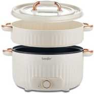 Sonifer 4.5L Home Use Multi-purpose Pot Stainless Steel Inner Steaming Stewing Shabushabu Boiling Electric Hot Pot Slow Mini Kitchen Electric cooker Boiler Steamer- Multicolor