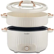 Sonifer 4.5L Home Use Multi-purpose Pot Stainless Steel Inner Steaming Stewing Shabushabu Boiling Electric Hot Pot Slow Mini Kitchen Electric cooker Boiler Steamer- Multicolor