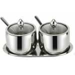 2 Pc Seasoning Containers Spice Jar Rack Condiment Salt Pepper Sugar Storage Organizers with Serving Spoons - Silver.