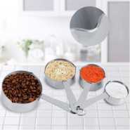 4Pcs Measuring Cups Set Stainless Steel Measure Spoons Cookware Kitchen Measuring Spoon Tool 1/4-cup 1/3-cup 1/2-cup 1-cup Stackable Set For Kitchen Cooking & Baking Tool Set For Dry And Liquid Ingredients