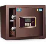 Electronic Steel Fireproof Lock Box Digital Security Safe Box for Home Fashion With Keypad To Protect Money,Jewelry,Passports for Home,Business or Travel-Brown
