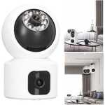 Calus 1080P HD Dual Lens Wireless Network 2.4GHz WiFi Indoor CMonitoring Camera Real Time Alarm 100 to 240V Home Security Cameras with Intelligent APP Remote Control, Ideal For Office Company Baby Pet -White