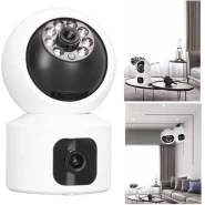 Calus 1080P HD Dual Lens Wireless Network 2.4GHz WiFi Indoor CMonitoring Camera Real Time Alarm 100 to 240V Home Security Cameras with Intelligent APP Remote Control, Ideal For Office Company Baby Pet -White