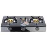 Besse Automatic Deluxe 3-Burner Glass Gas Stove with Electronic Ignition Split Furnace Frame VDE Plug- Black