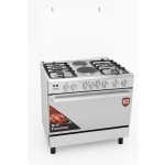 Saachi Cooker 90x60cm, 4 Gas Burners + 2 Electric Plates, Electric Oven & Grill, Oven Fan, Rotisserie, Automatic Ignition NL-GAS- 6364SS - Silver