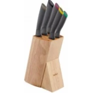 TEFAL Set Of 5 Knives + Wooden Block, Fresh Kitchen Utensils, K122S504