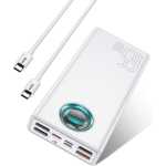 Baseus Portable Charger, 30000mAh Power Bank 65W Battery Pack, Smart Digital Display, 7-Port for Laptop, MacBook, iPhone 16/15/14/13, Steam Deck (White)