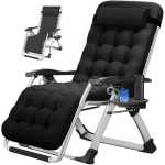 Ergonomic Folding Padded Sun Chaise Lounge Chair With Side Table Detachable Cushion, Headrest and Cup Holder Zero Gravity Deck Recliner Chair Nap Bed Patio Lawn For Indoor And Outdoor Pool Beach Comfortable Reclining Chair For Bedroom and Living Room