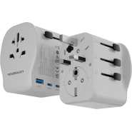 Powerology 2300W Universal Travel Adapter, GaN Technology, Dual USB-C & USB-A Outputs, 45W PD, Earth Grounding Protection, Compatible with iPhone 16/15/14/13/12, Samsung S25/S24