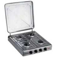 Electro Master 4 Burner Camping Gas Stove for Gas Cooker Bottle PropaneStool Gas Hob Removable Lid- Silver