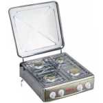 Electro Master 4 Burner Gas Stove Camping Manual Ignition control Knob Table Top Cooker With Removable Lid - Silver